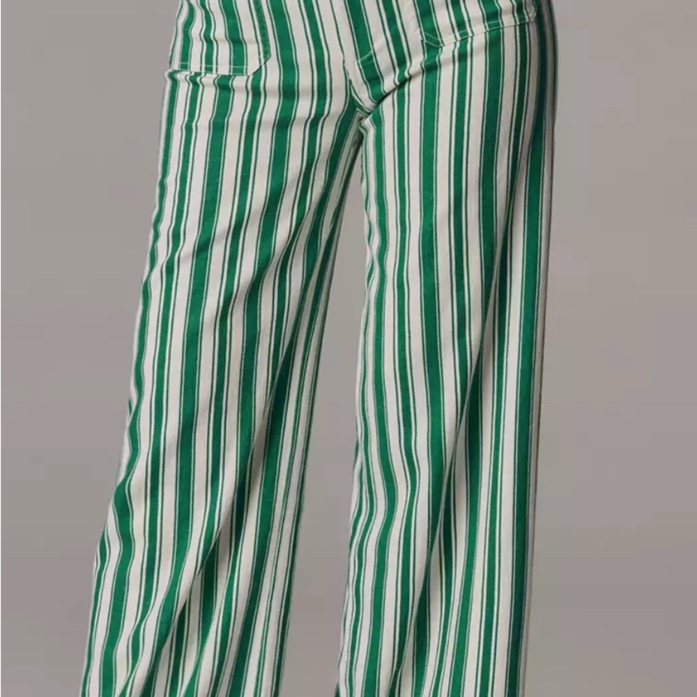 Anthropologie Green and White Wide Leg Pants NWOT